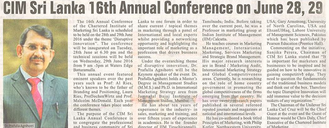 CIM Sri Lanka 16th Annual Conference - Dr Prafulla Agnihotri